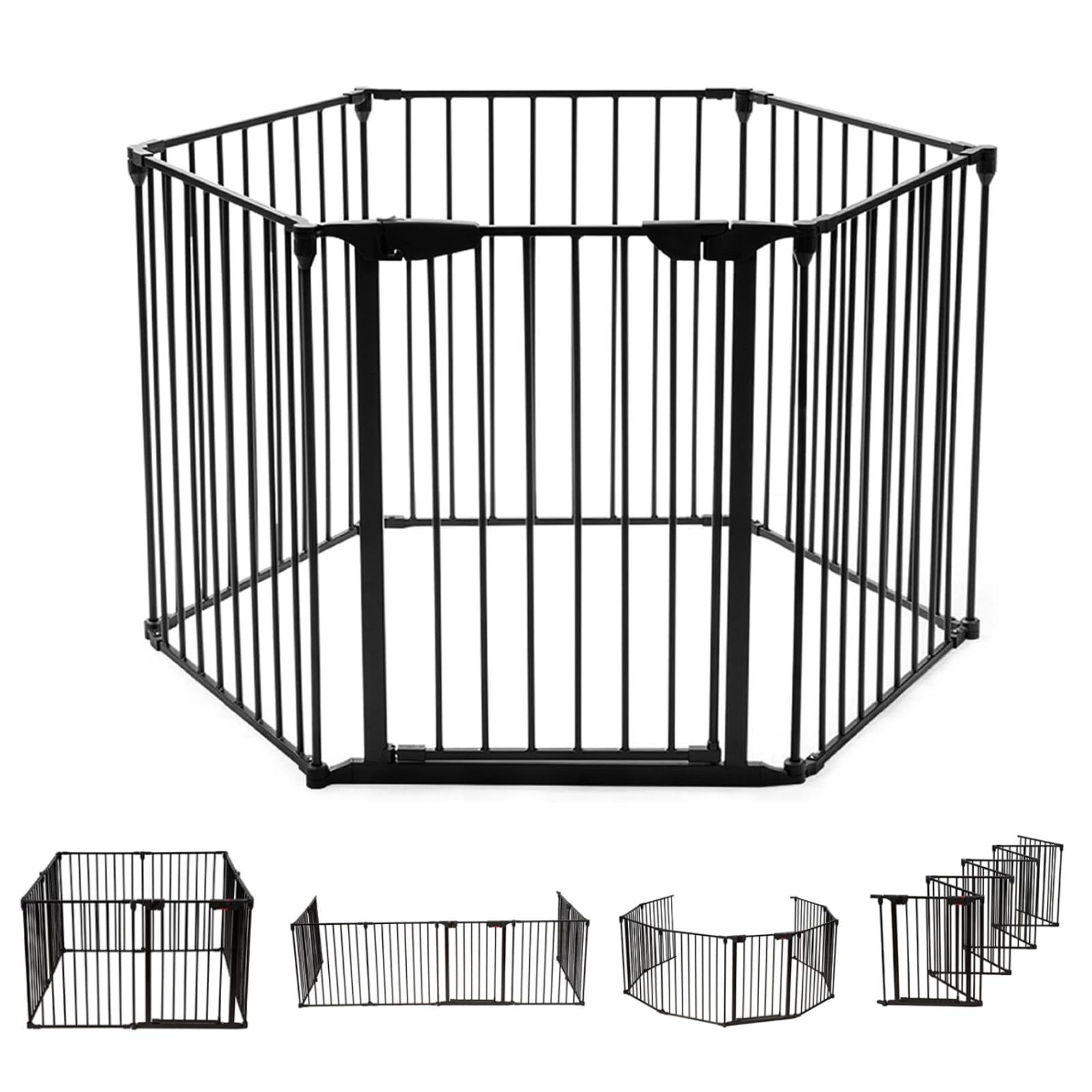 LIFEZEAL Rejilla de Seguridad Plegable para Chimeneas, Barrera Metálica de Seguridad para Niños, Rejilla Infantil de Protección para Puertas y Escaleras (6 Paneles, Negro)