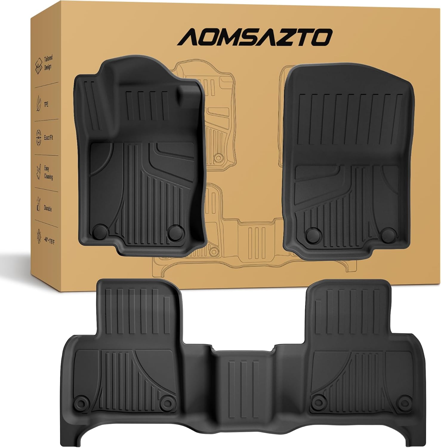 Floor Mats Fit for Mercedes Benz GLE 2016-2019 350 400 43 AMG 450 AMG 500 500e 550 550e 63 AMG S & 2012-2019 ML/GL/GLS Series - AOMSAZTO TPE All Weather Custom Fit Floor Liners 1st & 2nd Row Car Mats