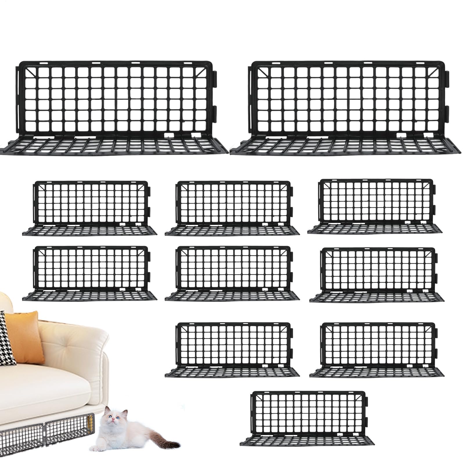 Under Sofa Blocker - 37x17x12cm, Pet Barriers | 12 pieces - Stopper pet guards - long net roll for carpets and smooth floors - cats for anim