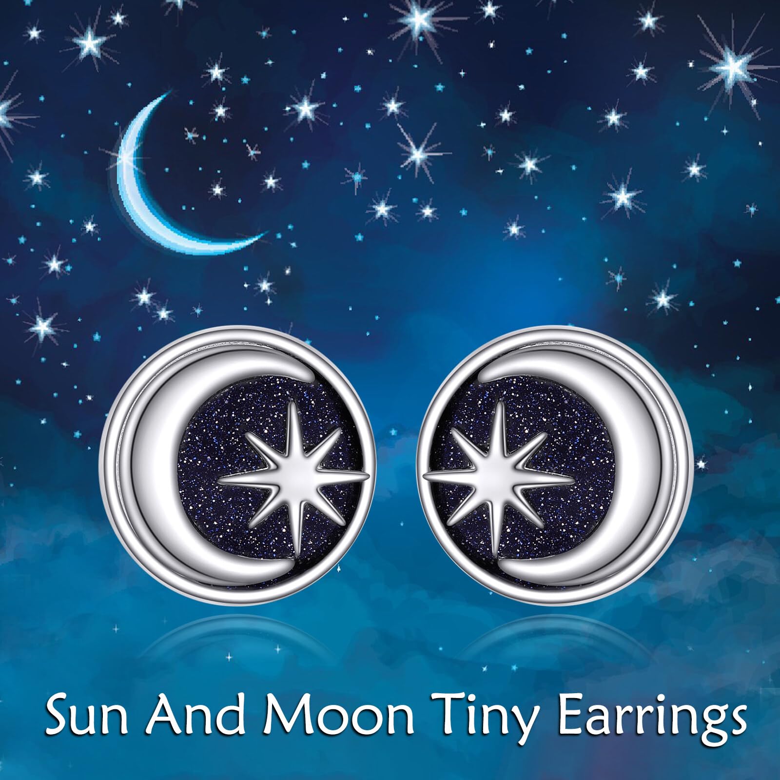 VONALA Pendientes de tuerca pequeños de plata de ley 925 con diseño de sol y luna negra, hipoalergénicos, regalos para familiares y amigas