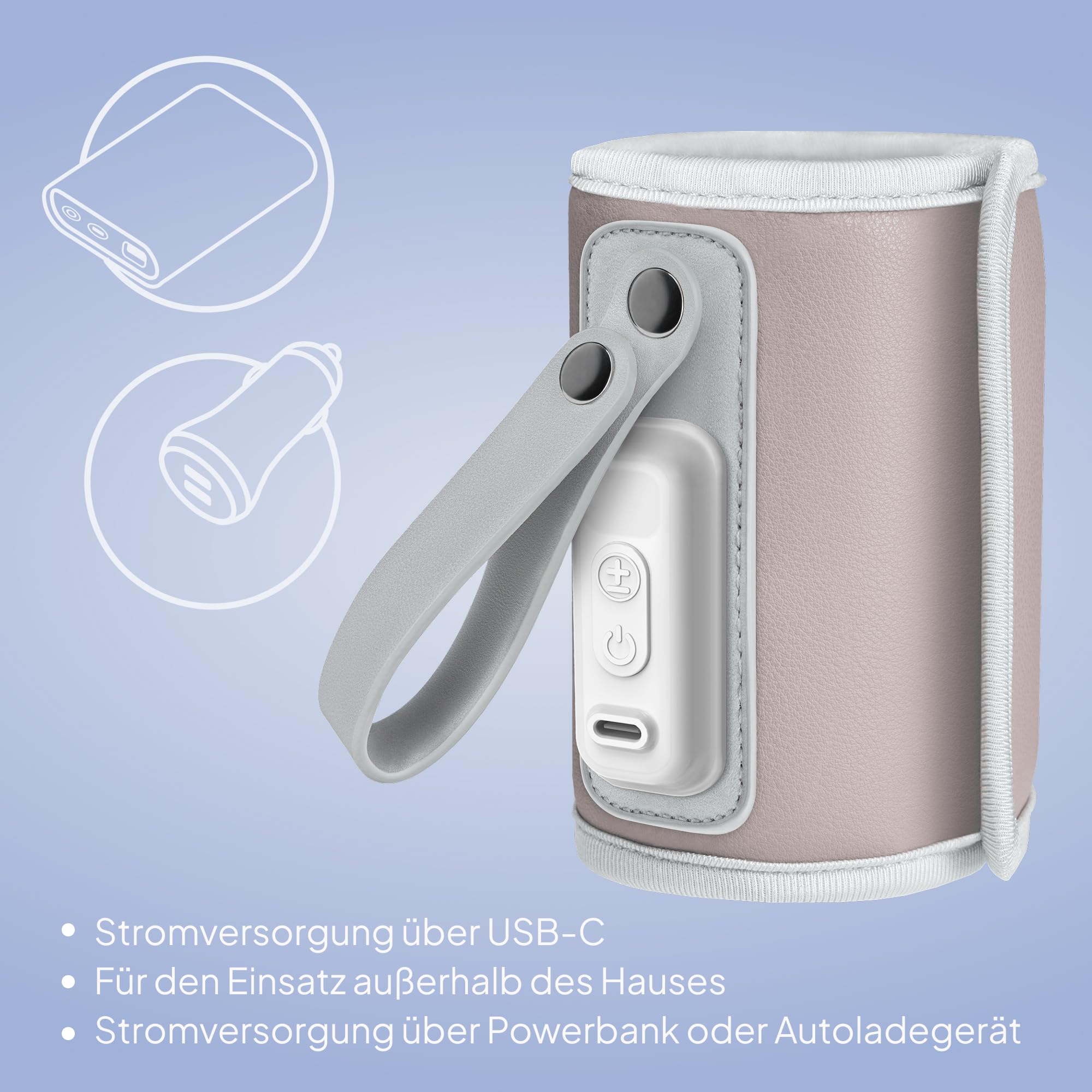 LIONELO Thermup Go Tragbarer Babyflaschenwärmer USB-C, Flaschenwärmer Unterwegs & Auto, 24h Warmhaltefunktion, 5 Temperaturstufen 38–50°C, LCD Display, Thermostat, Universal, BPA-frei, Leise