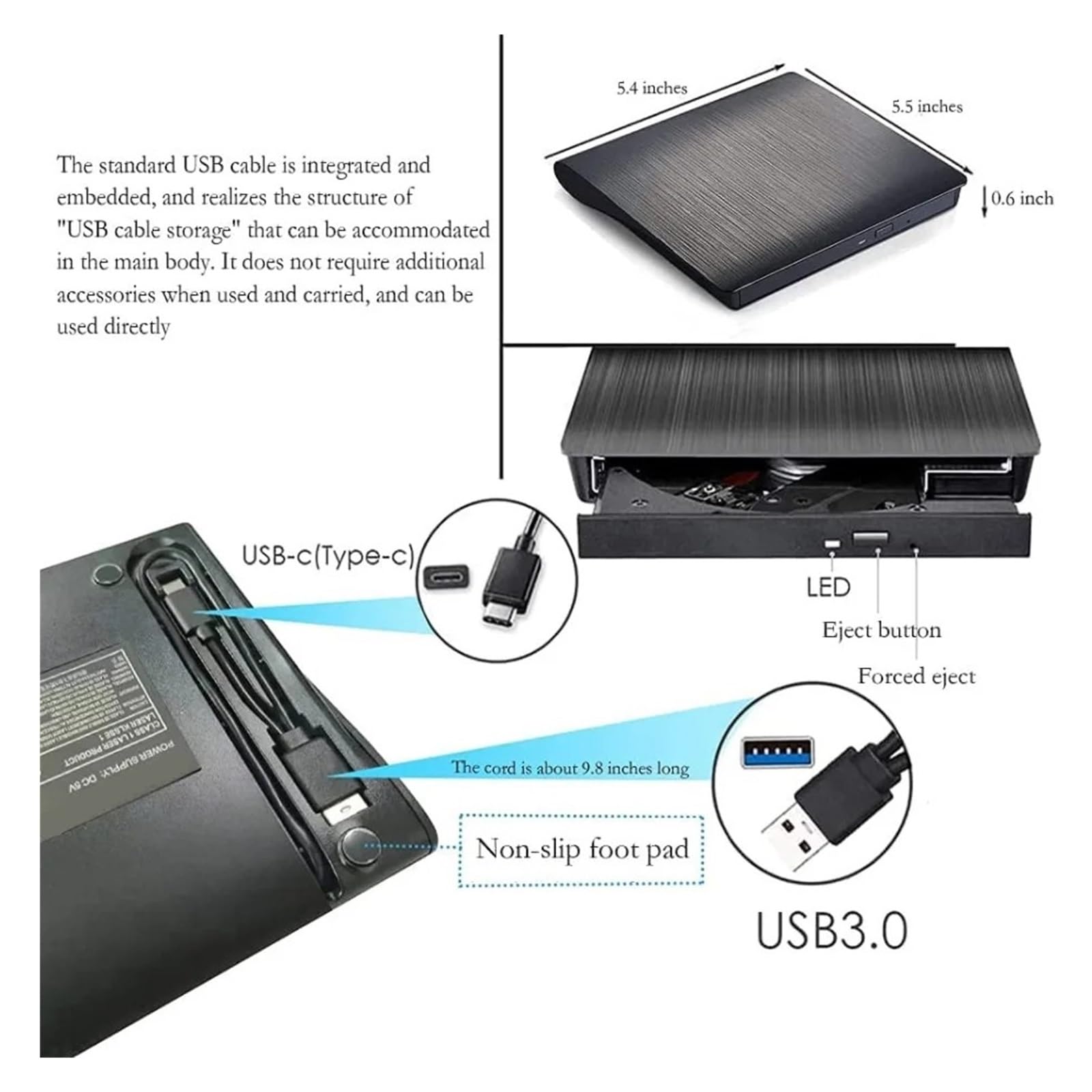 Lettore Dvd USB 3.0 Slim Esterno Dvd RW CD Writer Drive Masterizzatore Lettore Lettore unità Ottiche for PC Laptop Masterizzatore Dvd Dvd Portatil(White)
