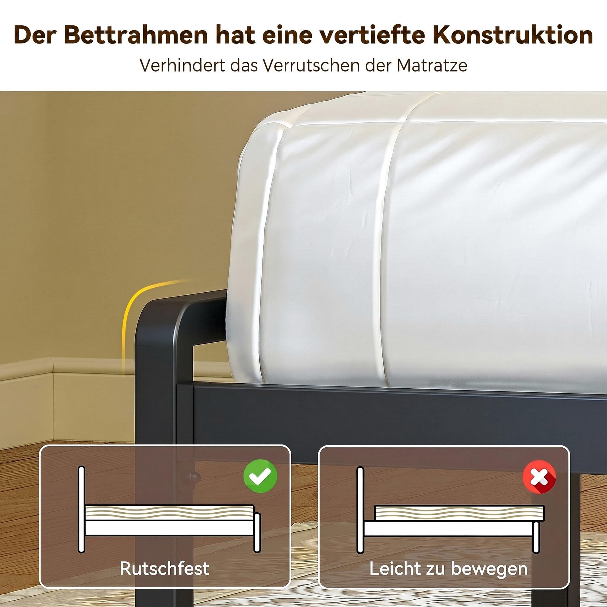 IRONCK Bett 90x200 mit LED Beleuchtung, Bettgestell 90x200 mit Steckdose, 1 USB, 1 USB-C-Anschlüsse, Metallbett mit Kopfteil und Stauraum, Jugendbett, Einzelbett mit Metal Lattenrost