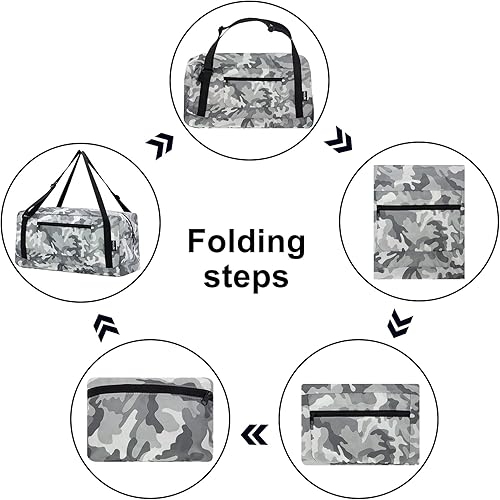 Miniatura 2 de HOLYLUCK Bolsa de viaje plegable para mujeres y hombres, ideal para gimnasio, Camuflaje ártico, Bolsa de viaje