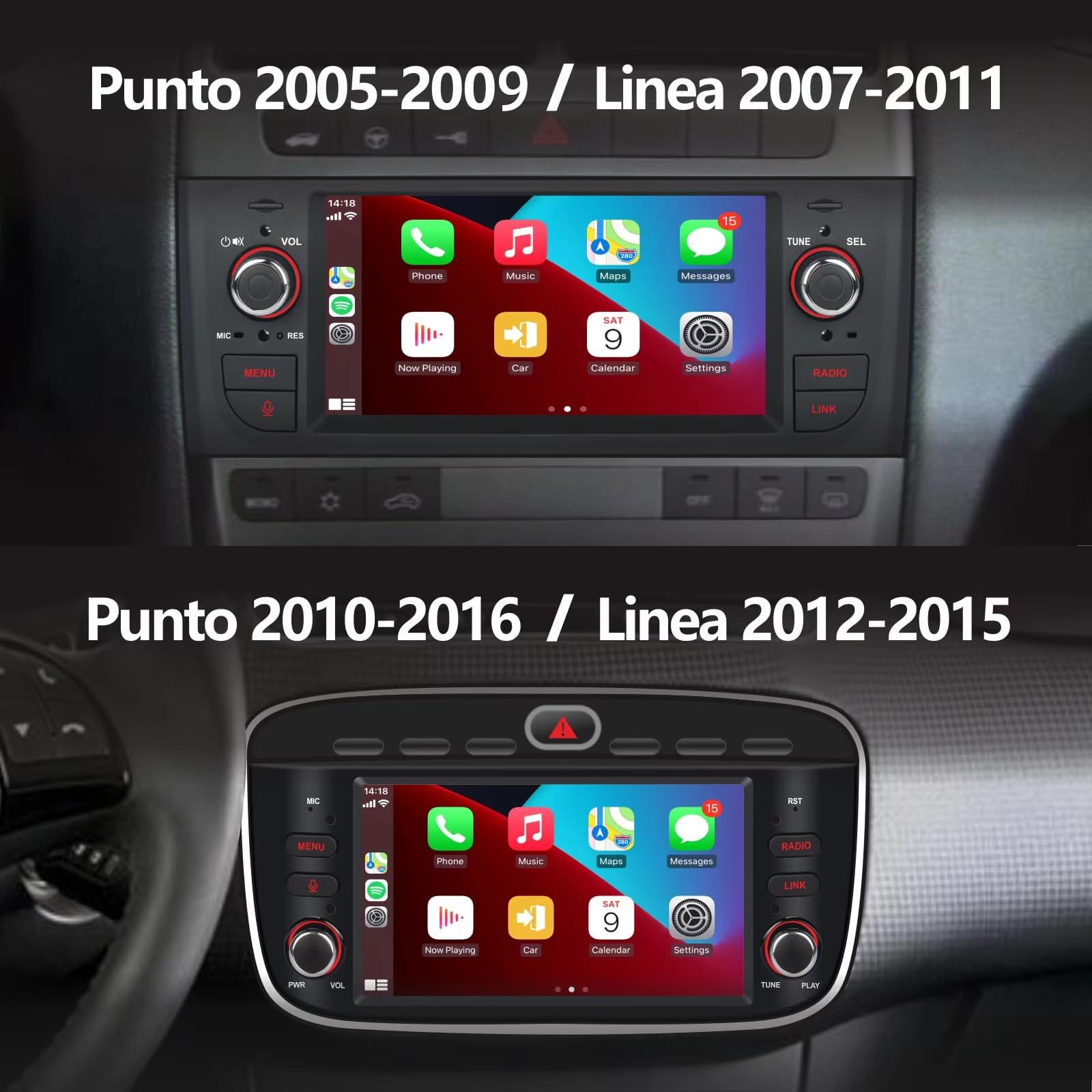Autoradio per Fiat Grande Punto 2005-2009 con Wireless CarPlay Android Auto Stereo per Fiat Linea 2007-2011 Bluetooth/Mirror Link/FM/AM/USB