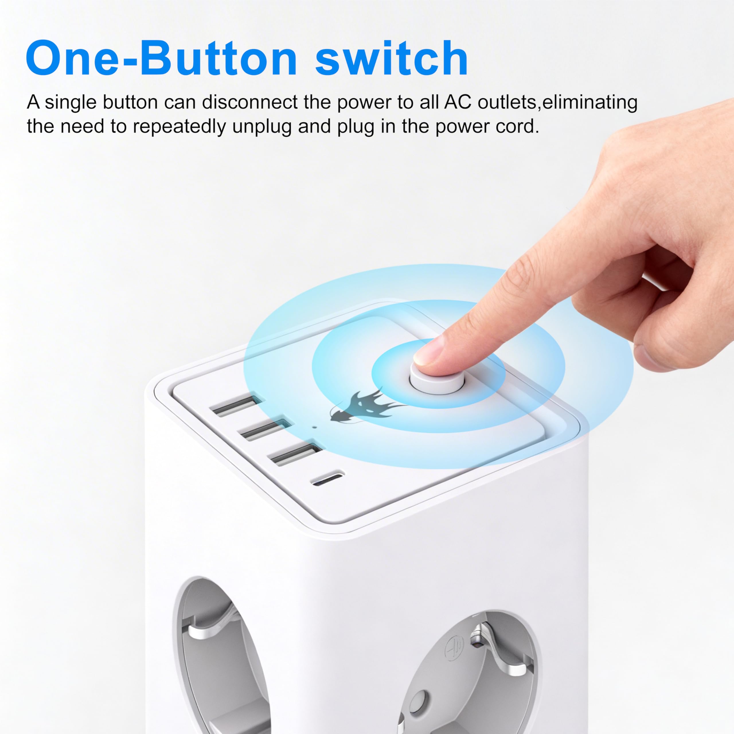 5M Ciabatta Elettrica Multipresa,8 Prese ITA e Schuko,3USB‑A+1USB‑C Bianco | Presa multipla torretta verticale 16A 3680W, interruttore generale, protezione sovratensione, cavo prolunga lungo