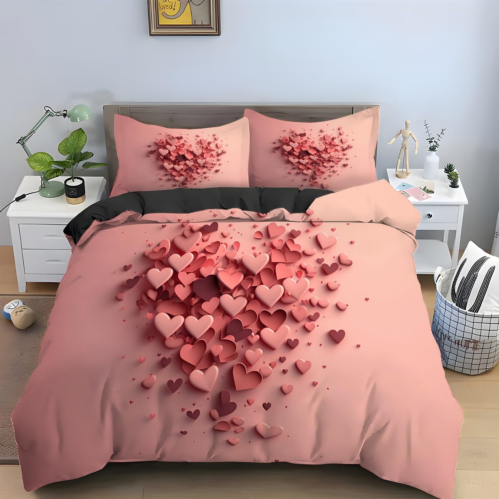 Amazon｜ピンク 掛け布団カバー ハート型 布団カバー シングル 3点セッ  