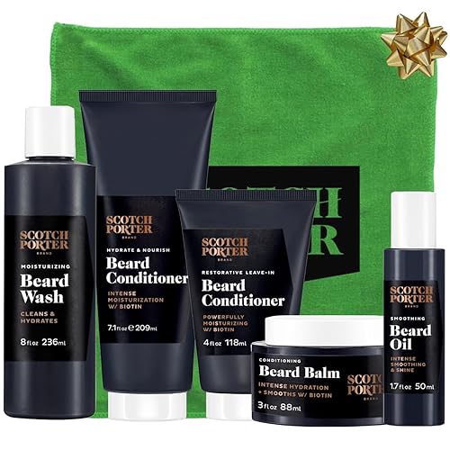 Scotch Porter Colección Get Bearded  Incluye lavado de barba, acondicionador, bálsamo, suero, toalla de microfibra  Formulado con ingredientes no