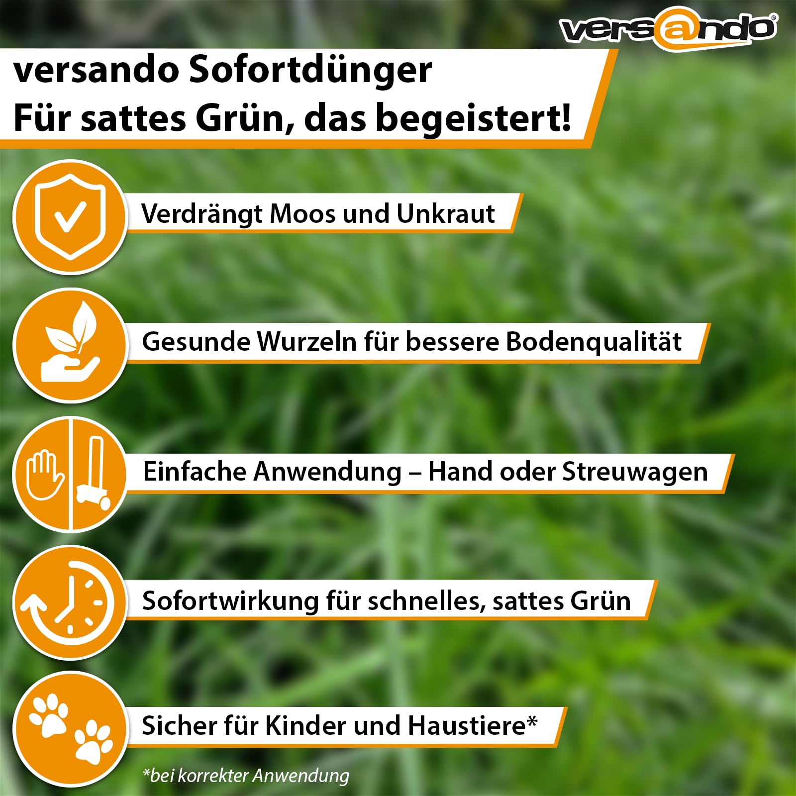 versando 10kg bis 500m² Rasendünger Sommer: verdrängt Moos und Unkraut für gesunden sattgrünen Rasen Sommerdünger mit Sofortwirkung - Premium Qualität