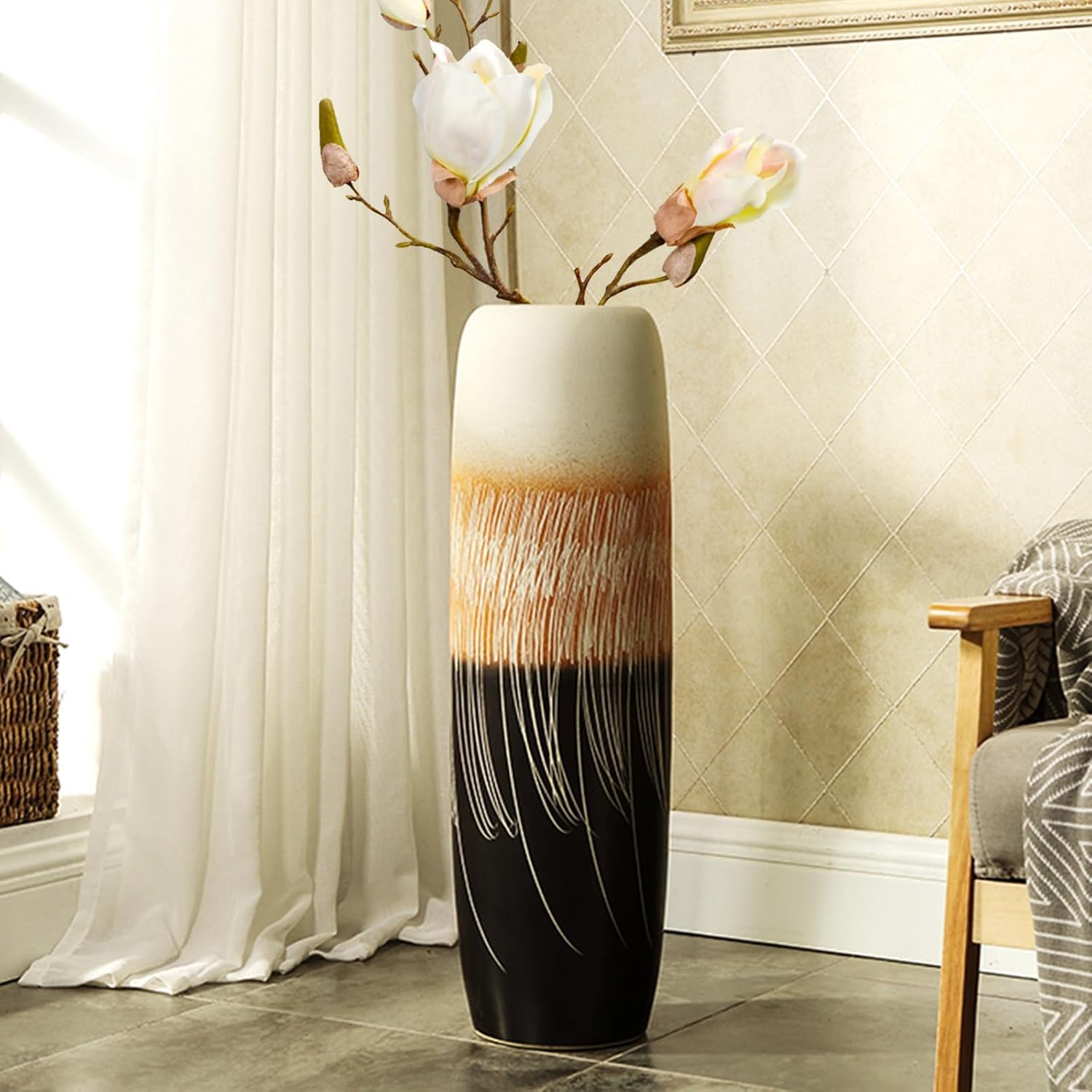 Vase Tabletop Large Floor Tall Ceramic Decorative for Living Room Vintage Farmhouse Decor Centerpiece(58cm)