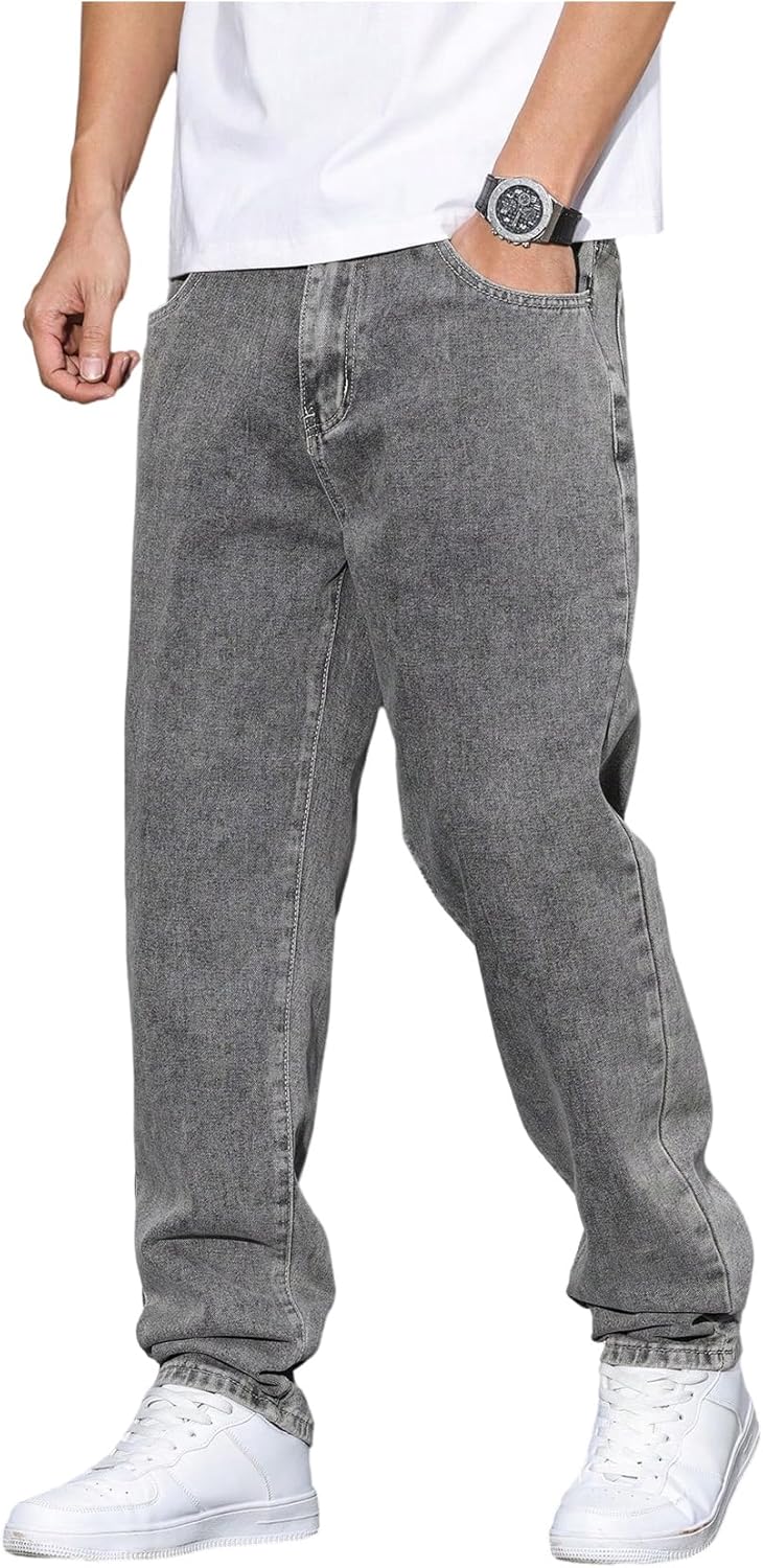 GORGLITTER Men's Baggy Jeans 90s Vintage Casual High Waist Regular Fit Denim Pants Jeans Hip Hop Streetwear Trousers