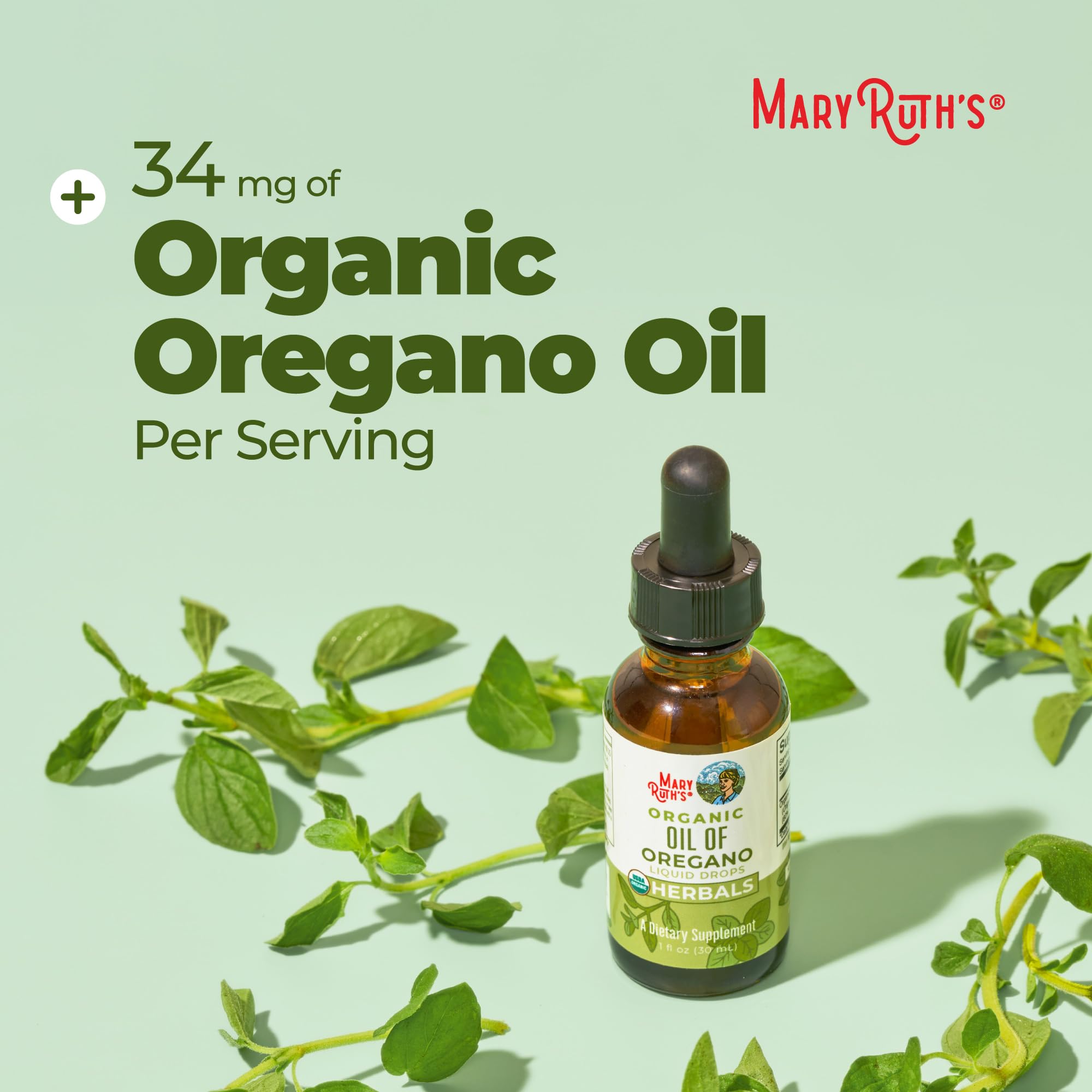 MaryRuth Organics, Oil of Oregano Drops, Huile d'Origan Végétalienne en Gouttes, 30ml, Testé en Laboratoire, Végétarien, Sans Gluten, Sans Soja, Sans OGM