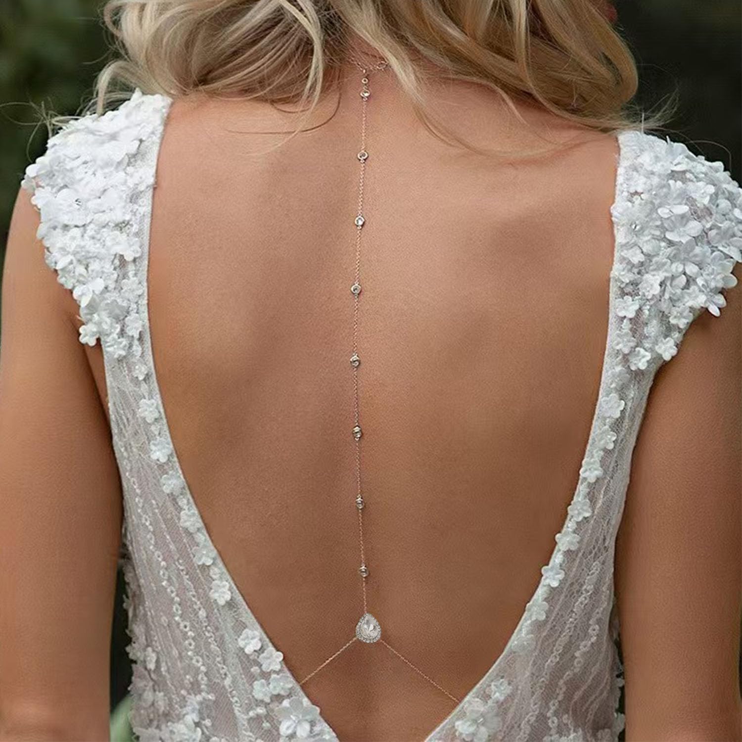 Back Necklace for Backless Dress Rhinestone Bridal Wedding Backdrop Necklace for Women Back Chain Body Jewelry - Image 2