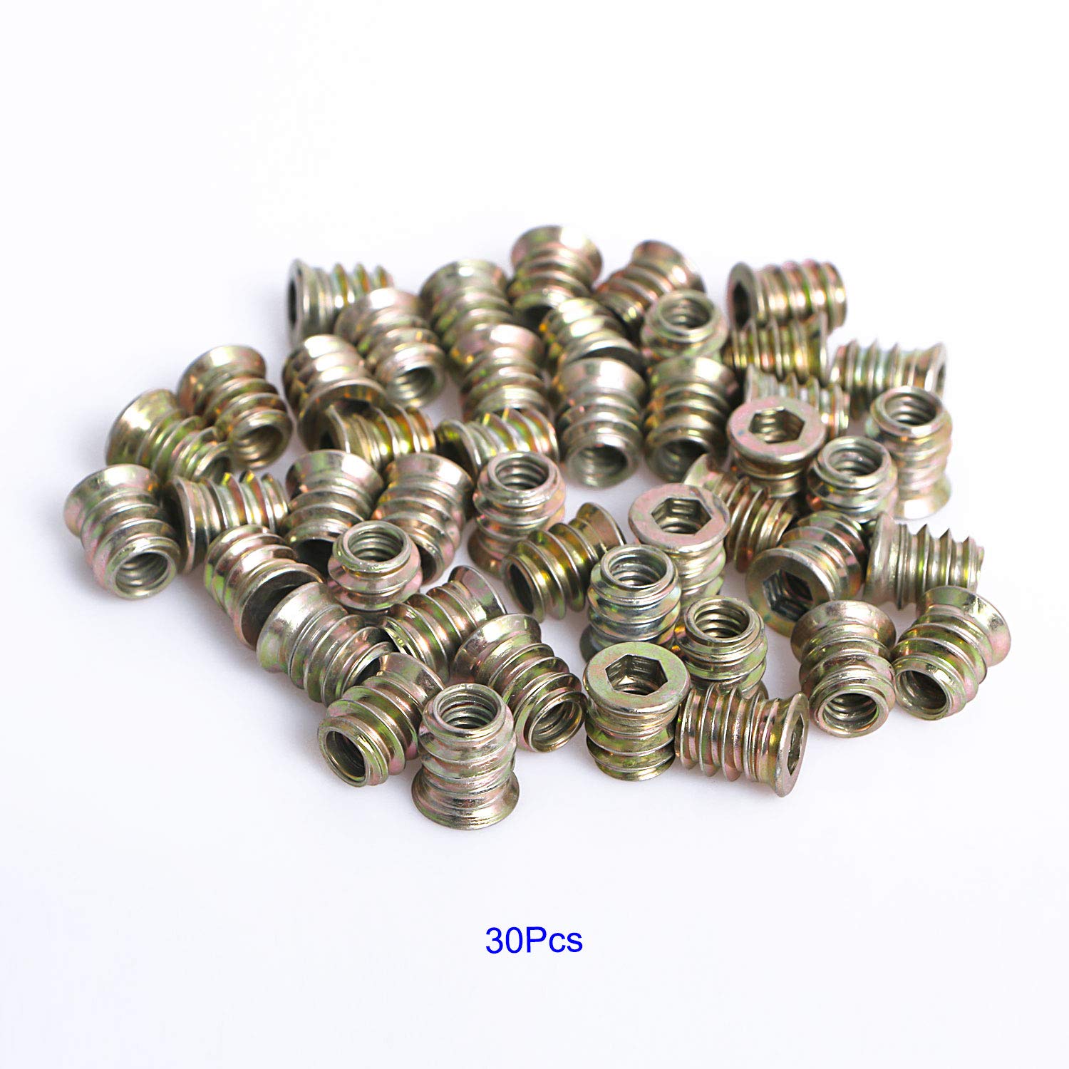 Aopin Threaded Inserts Nut Threaded Fastener Connector Hex Drive Threaded for Wood Furniture Male Female Thread, 1/4-20 x 13mm, 30Pcs