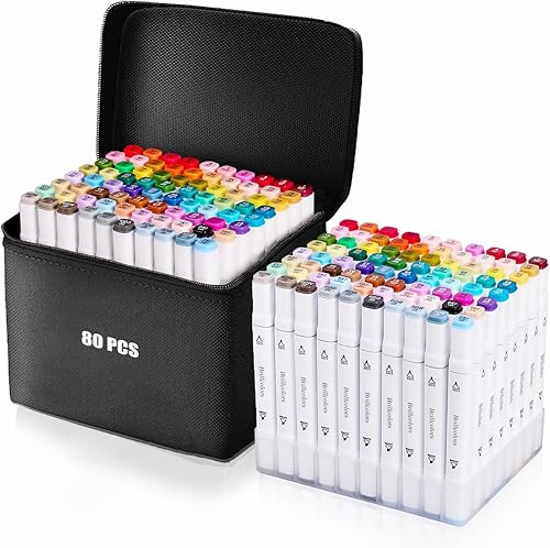 Marcadores de alcohol de 80 colores con base de doble punta para adultos y niños, cómics, colorear, bocetos, ilustración (80 blancos), recargables
