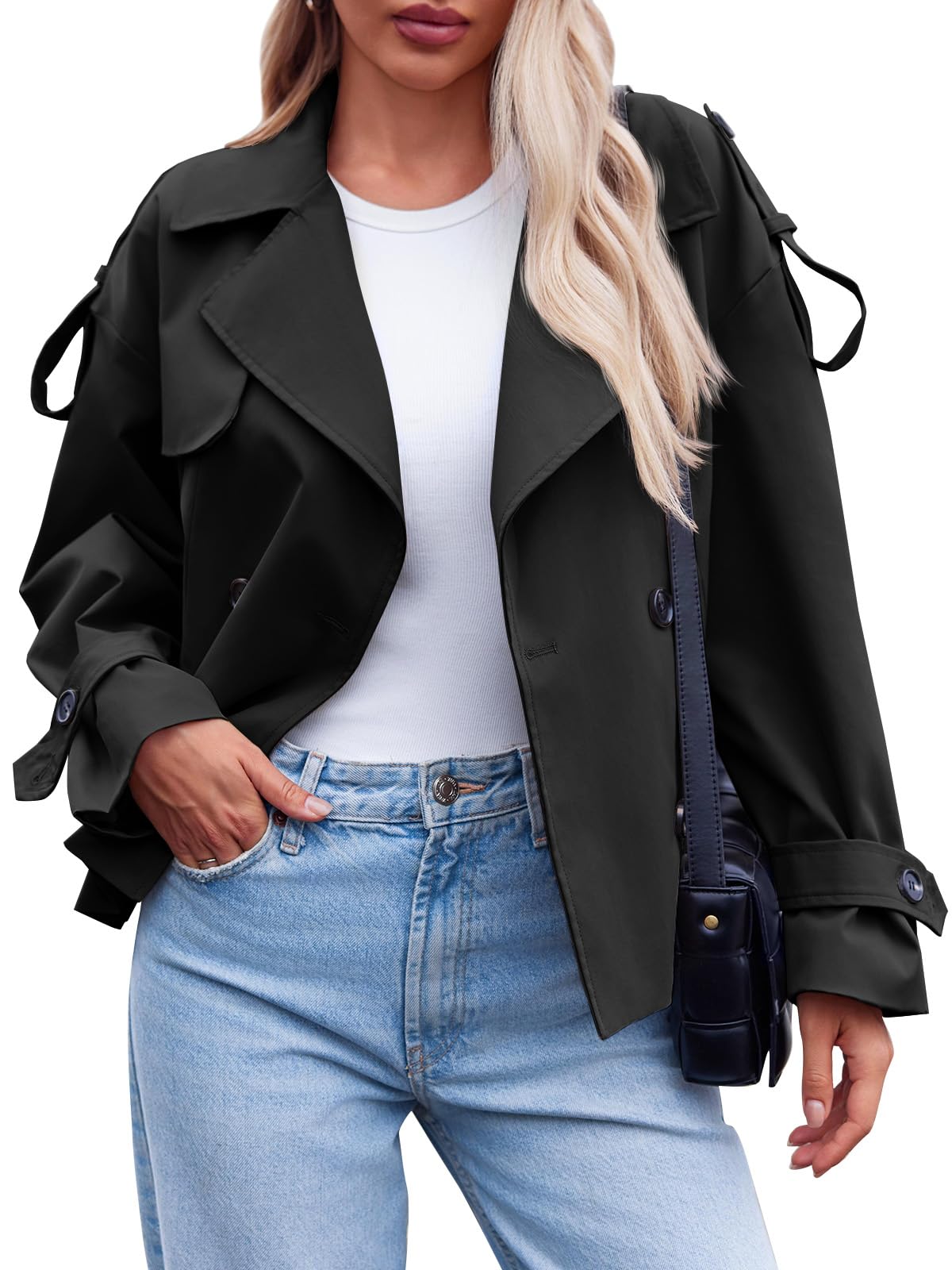Tankaneo Trench corto da donna casual doppiopetto giacca corta autunno moda capispalla con cintura