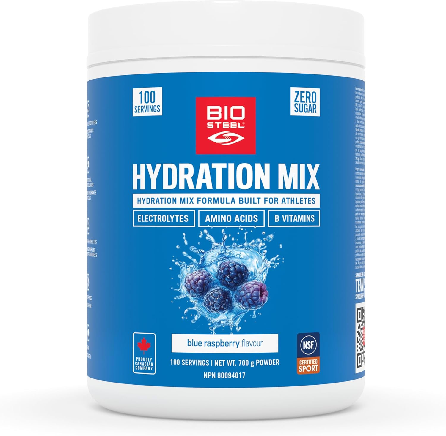 BioSteel Hydration Mix - Sugar Free, Essential Electrolyte Sports Drink Powder - Blue Raspberry - 100 Servings
