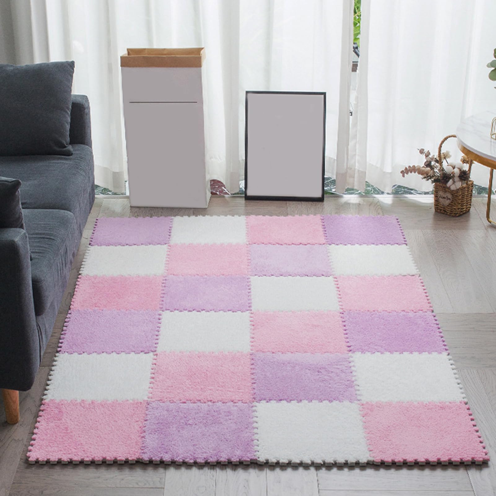 Tapis de jeu en peluche douce pour enfant, 10 dalles puzzle confort