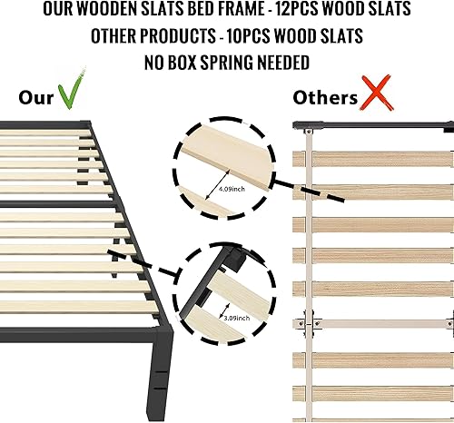Miniatura 11 de ROIL Bastidores de cama de tamaño individual de 18 pulgadas con listones de madera anchos, plataforma resistente de 3500 libras, no necesita somier,
