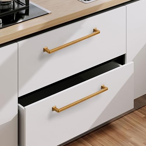 Miniatura 10 de 9BUILD Paquete de 10 tiradores dorados cepillados de 6.25 pulgadas para gabinetes de cocina, herrajes para gabinetes de cocina, manijas de cocina