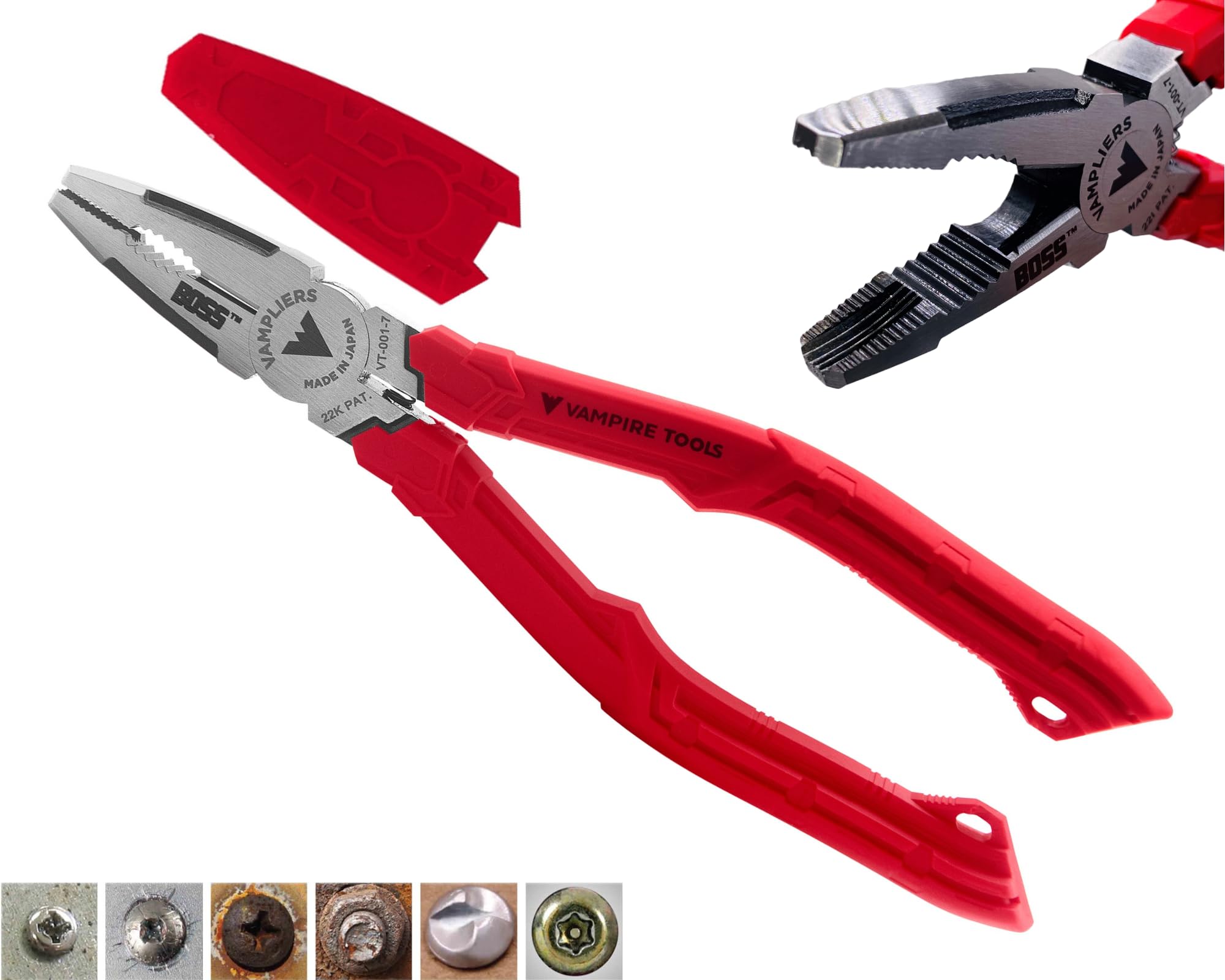 Vampliers7" Stripped Screw Extractor Pliers. Made in Japan. Multipurpose Combination Linemans Pliers remove Damaged/Rusted/Specialty Screws & Fasteners.