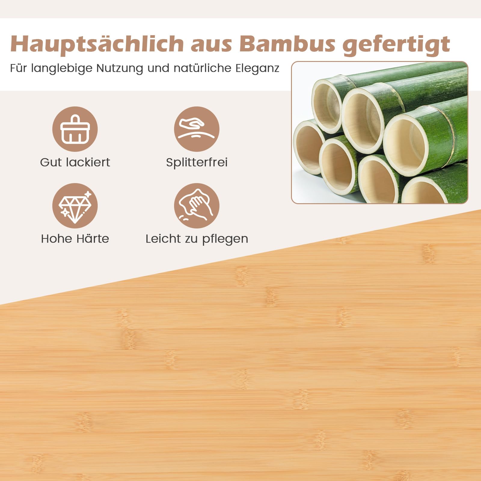 COSTWAY Küchenwagen aus Holz und Bambus, Küchenschrank mit Rollen, Rollwagen mit Schublade, offenen Regalen, Handtuchhalter, 2 Lattentüren, für Esszimmer, Wohnzimmer, 104 x 40 x 89 cm, Natur
