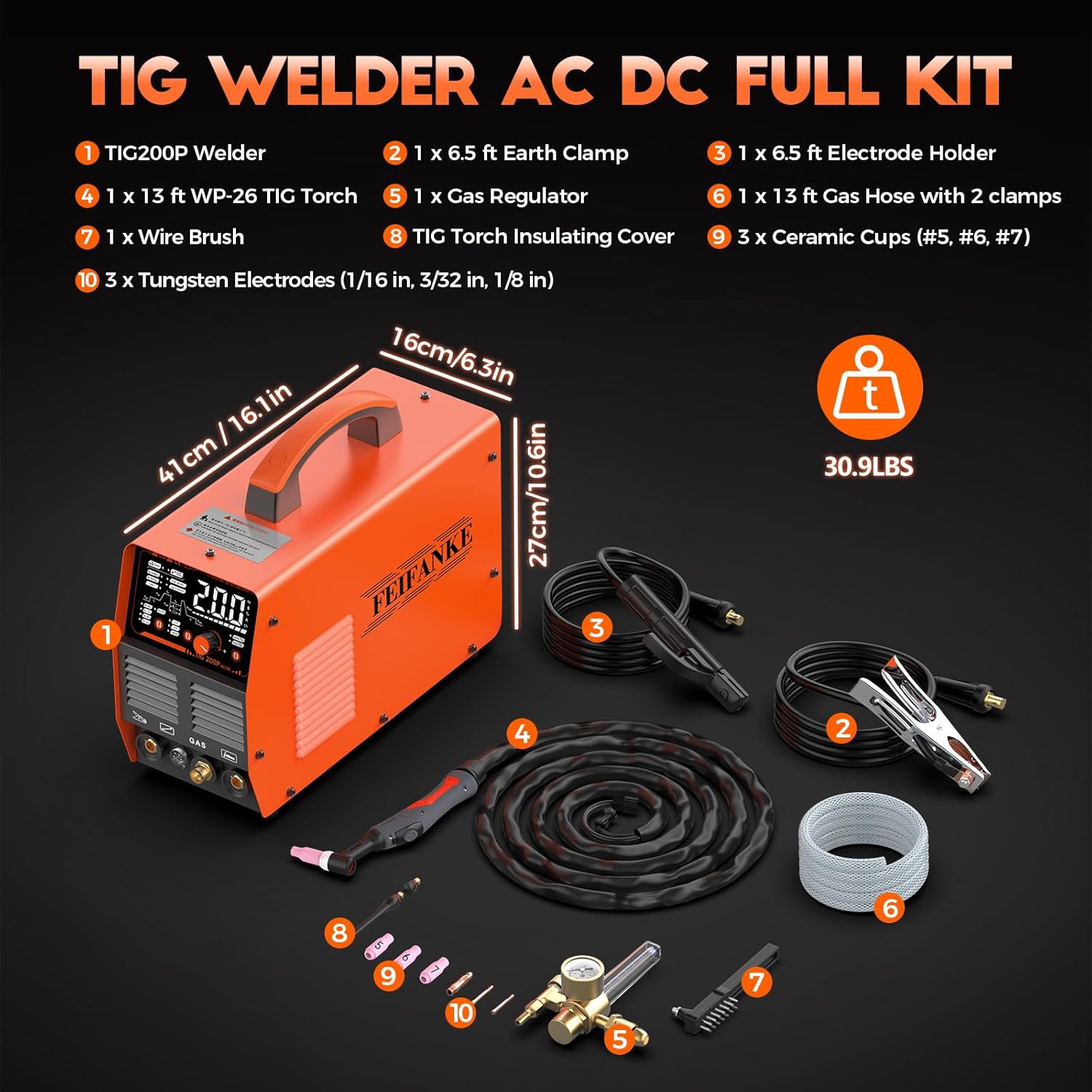 AC DC TIG Welder 200A, Aluminum TIG Welder 220V With Pulse LED Display Stick/DC TIG/AC TIG/Pulse TIG/Spot TIG 6 In 1 Multiprocess TIG Welding Machine