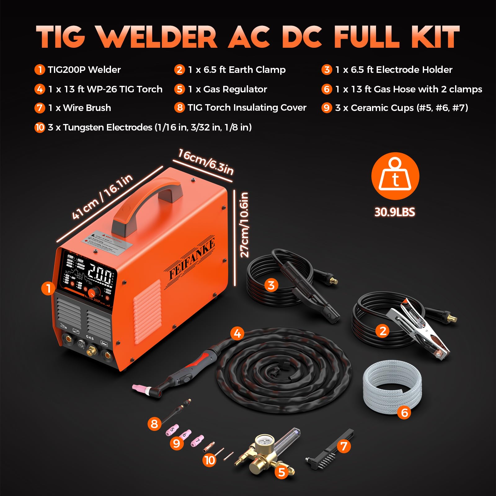 AC DC TIG Welder 200A, Aluminum TIG Welder 220V With Pulse LED Display Stick/DC TIG/AC TIG/Spot 6 In 1 Multiprocess TIG Welding Machine