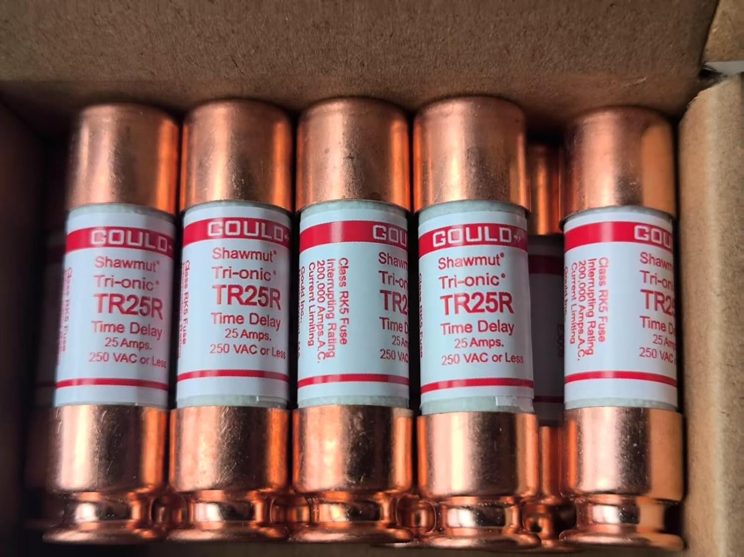 Gould Shawmut TR25R Fuse, Class RK Time Delay, 250V, 25A, Pack of 10
