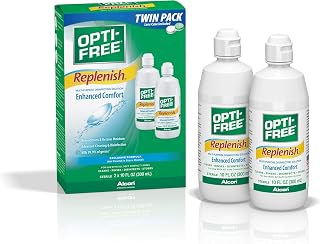 Opti-Free Replenish Multi-Purpose Contact Lens Solution, 10oz Twin Pack with Case - Disinfects, Cleans & Hydrates for Dry Eyes