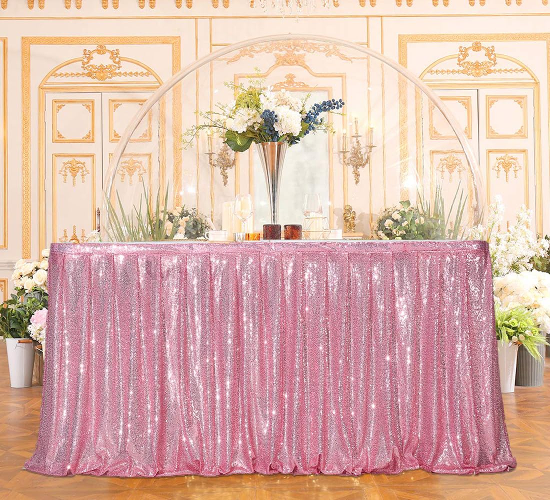 Juya Delight Pailletten-Tischrock, rechteckig, rund, Tischdecke für Party, Hochzeit, Babyparty, Dekoration, Fuchsienrosa, L 150 cm, H 76,2 cm