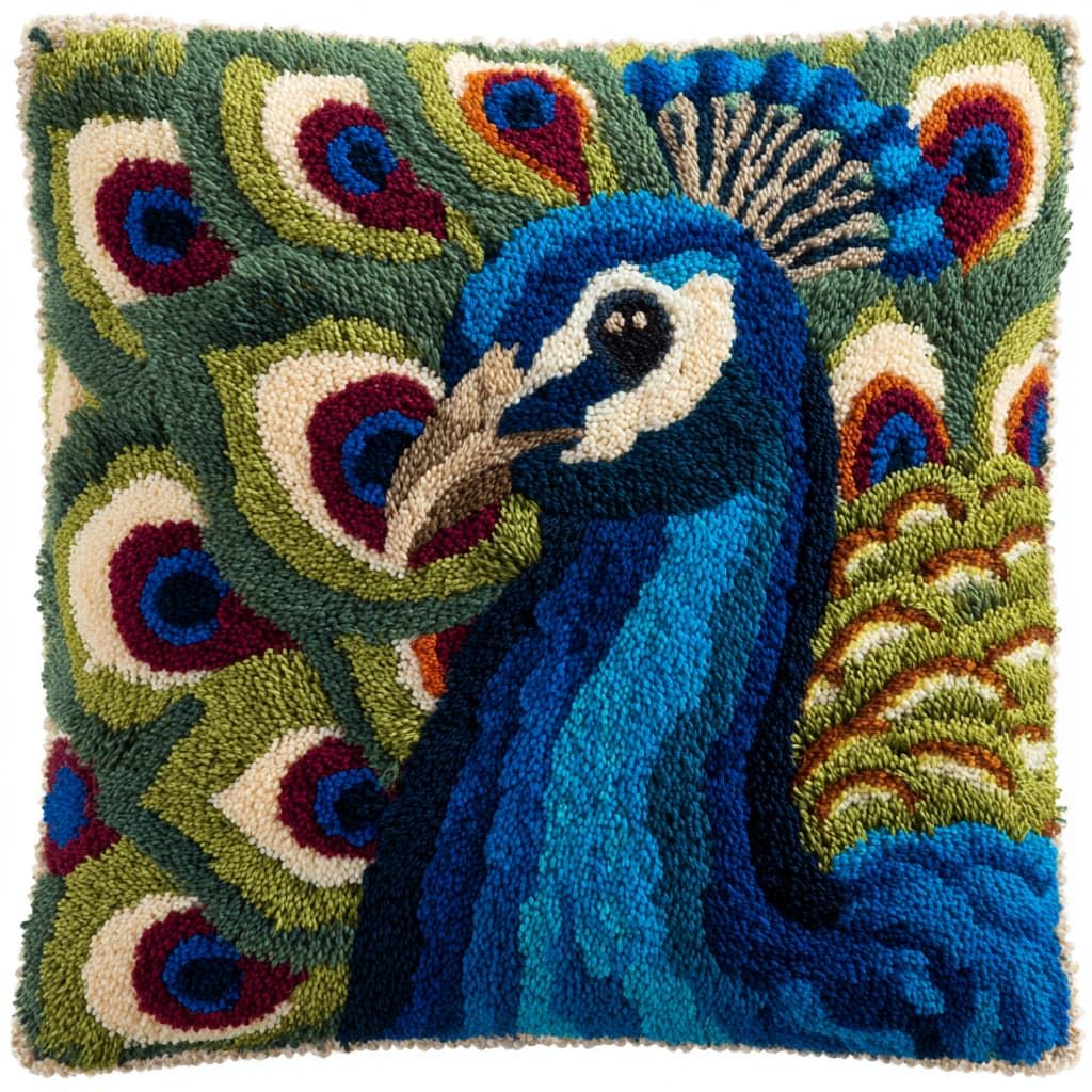 WallustrioaW Latch Hook Pillow Kit,Animal Peacock