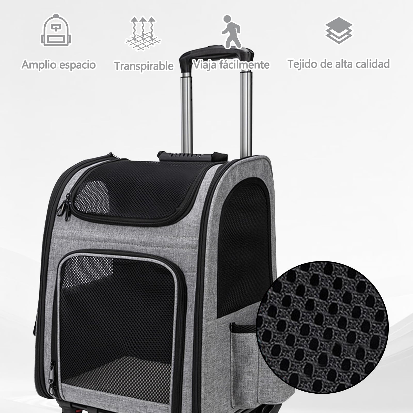 Galatée Cochecito para Mascotas, Mochila para Perros con Ruedas Extraíbles, Mochila para Perros Aprobada por Aerolíneas, Bolsa De Viaje para Mascotas con Ventanas De Ventilación De Malla(Gris)
