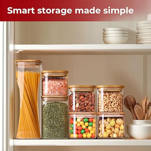 Miniatura 2 de Tarros de almacenamiento de vidrio con tapa de bambú, recipientes de cocina herméticos para hornear, contenedor de alimentos para especias,