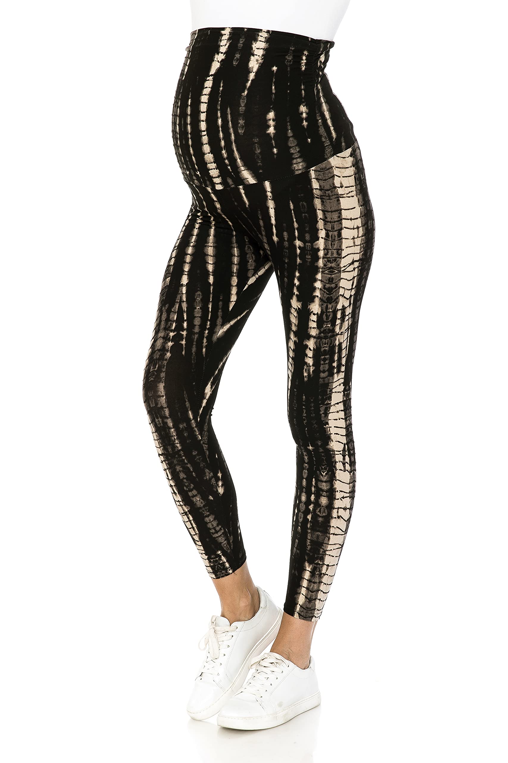 Leggings Depot Legginsy ciążowe dla kobiet, rajstopy ciążowe na co dzień, Czarny i jasnobrązowy, XL