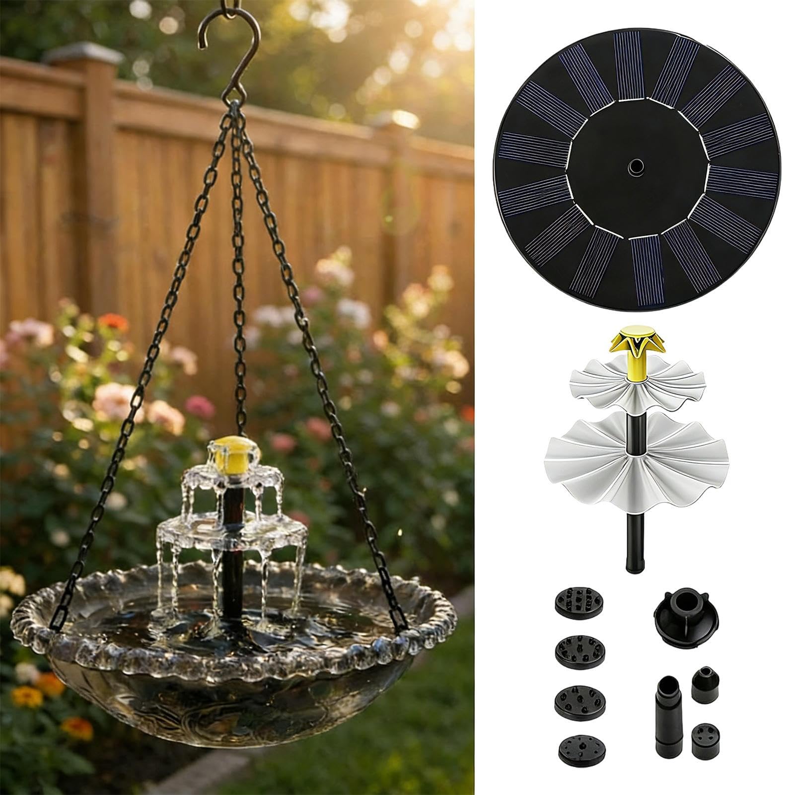 Solar Bird Bath Fountains - Solar Cascade Hanging Bird Bath Fountain, BirdBath And Feeder For Garden, Attracts Hummingbirds & Wild Birds, Birds Feeder Tray For Outdoor Garden Backyard Patio