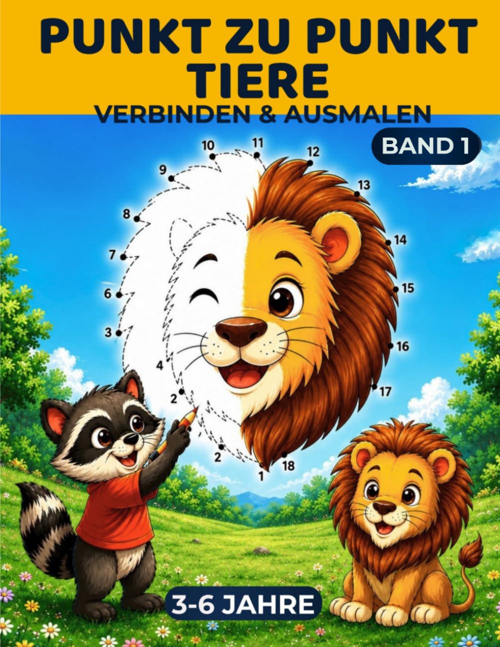 Punkt zu Punkt Tiere für Kinder 3-6 Jahre: Verbinden & Ausmalen | Spielerisch Zahlen lernen