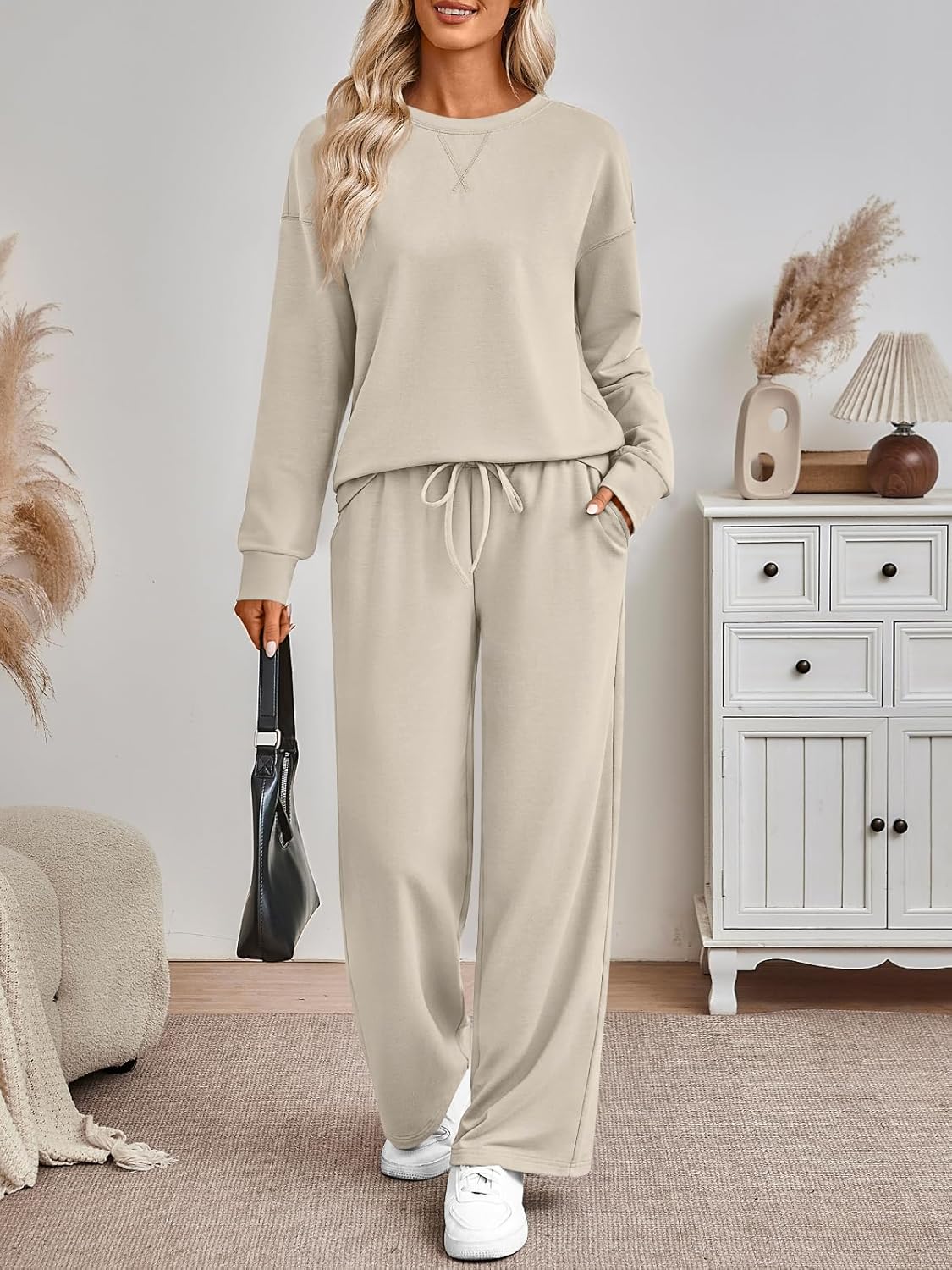 AUTOMET Womens Sweatsuits 2 Piece Sets Travel Outfits 2026 Fall Matching Lounge Set Oversized Sweatshirt Wide Leg Pants - Image 2