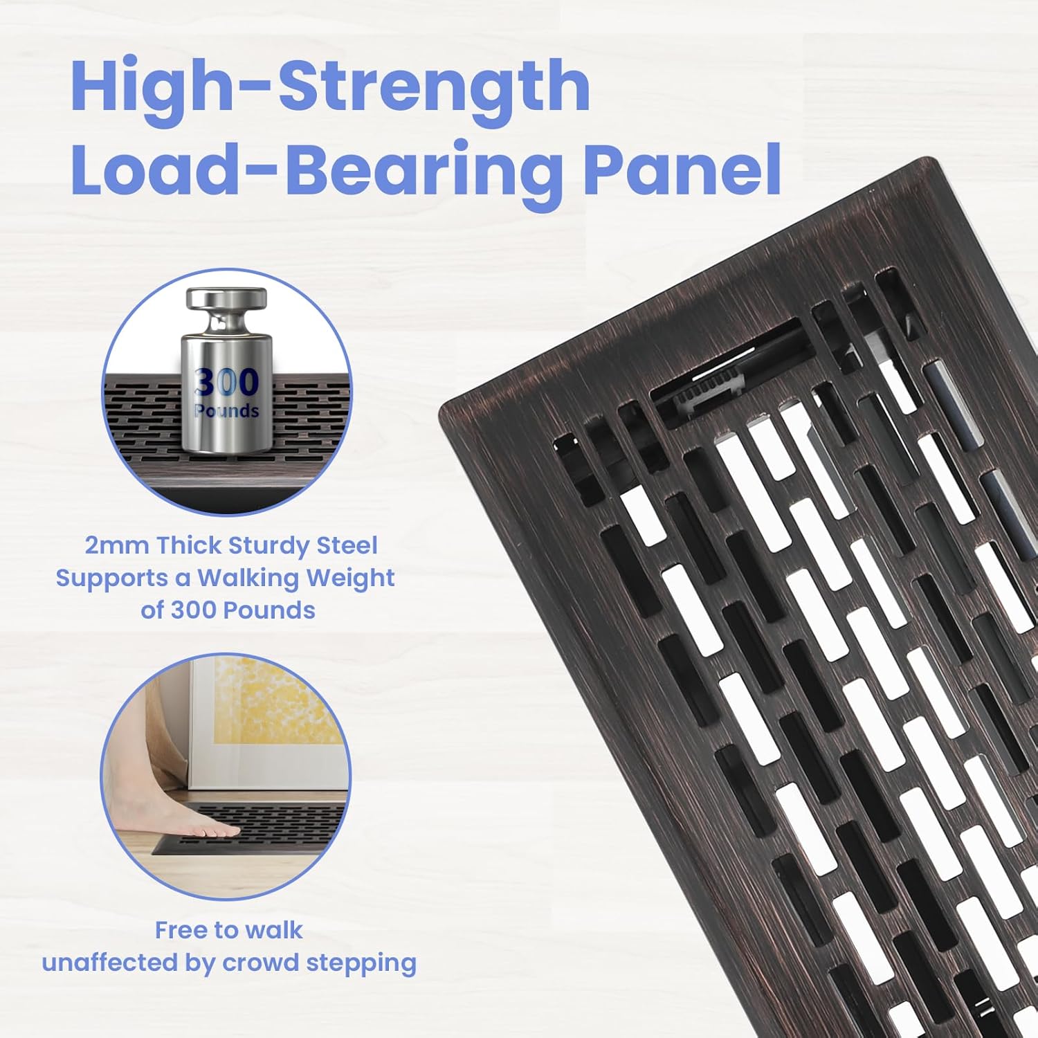 4x14 inches 2 pack heavy duty walkable floor register - easy adjust air supply lever decorative floor vent covers, boston design vent covers for home - oil rubbed bronze 4x14 inches oil rubbed bronze 2pcs