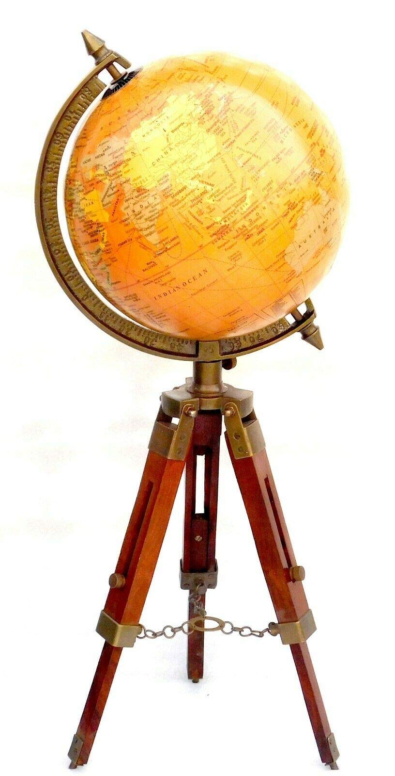 JD'Z COLLECTION Antique Style Wooden Stand World Globe World Map Nautical Table Home Office Decor with Tripod Stand