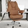 600lbs Big and Tall Office Chair, Wide Ergonomic Leather Executive Chair for Heavy People with Foot Rest, High-Back Reclining Computer Chair with Swivel Wheels and Lumbar Support (Brown)