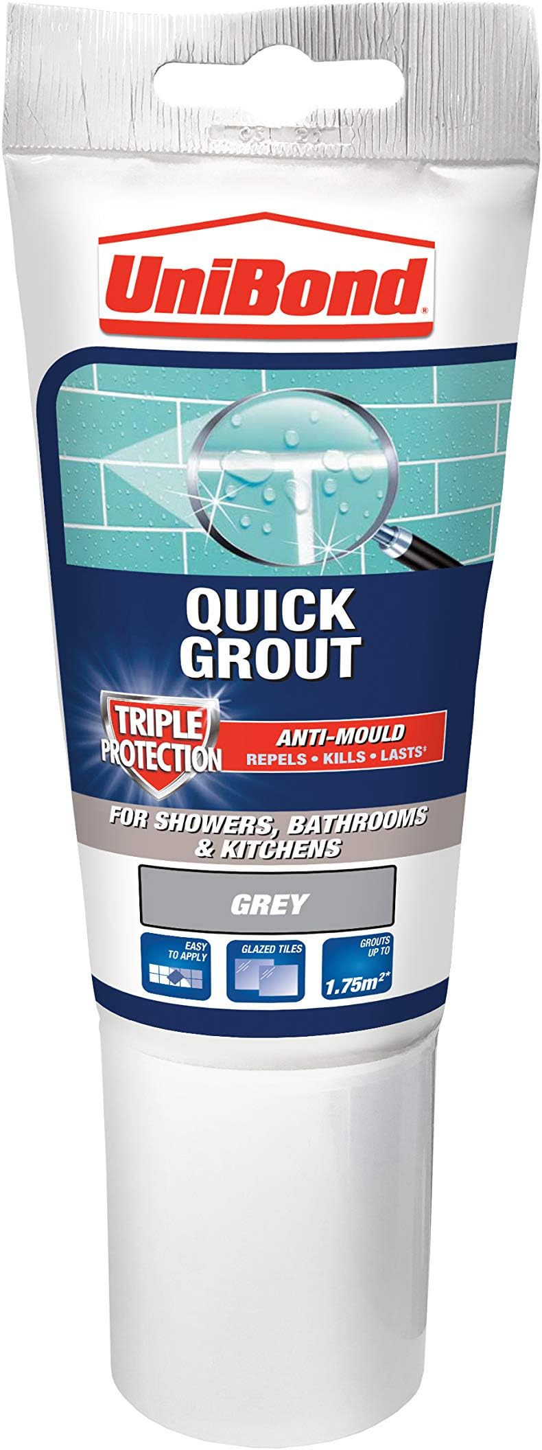 UniBond Triple Protect Anti-Mould Wall Tile Grout Tube - Grey