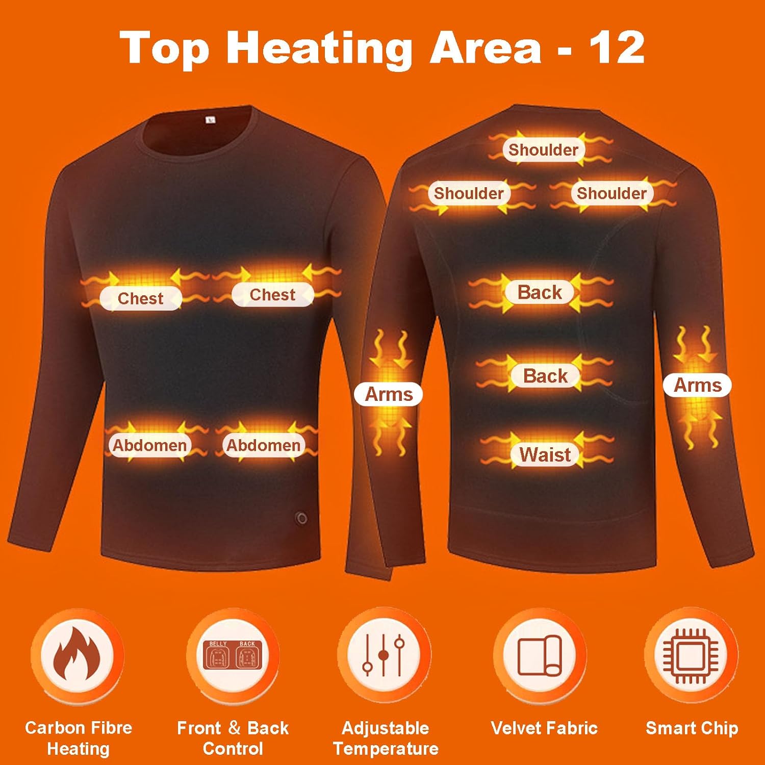 Electric Heated Thermal Underwear Set 20 Heating Zones Winter Outdoor Sports Base Layer Top & Bottom Fleece Lined