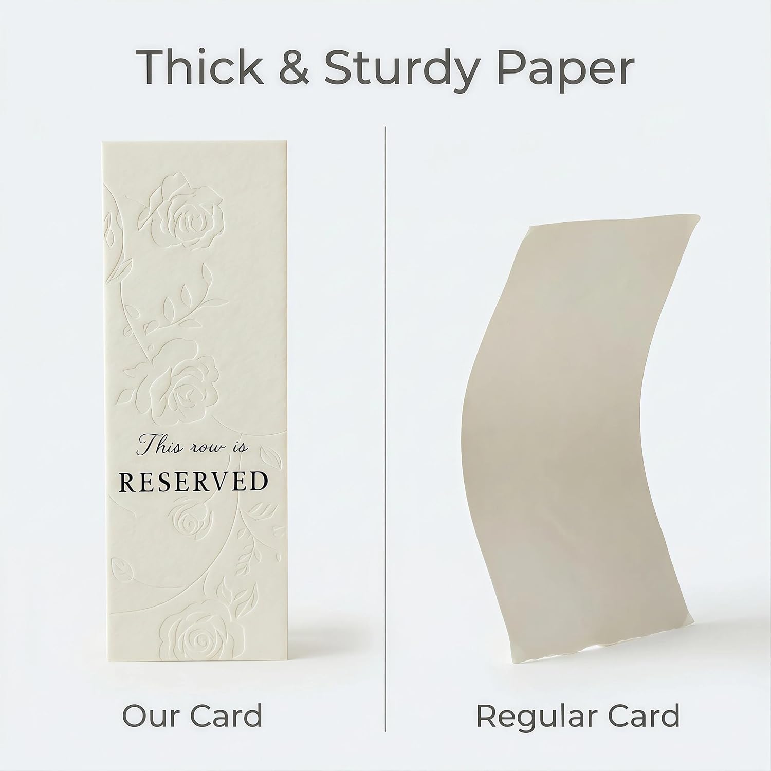 12 Pack Wedding Reserved Signs for Church Pews with Ribbons for Chairs, 800gsm Thick Hand-Embossed Rose Cardstock, Elegant Decor for VIP Guests, Family & Table Settings at Outdoor Garden Ceremony