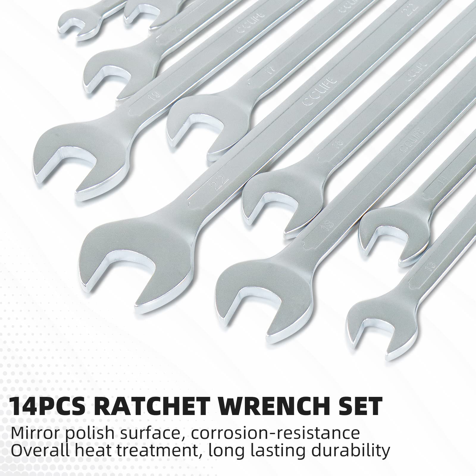 CCLIFE 14 Pezzi Set Chiavi a Cricchetto flessibile 8-22 mm Cr-V 72 Denti Chiavi a Cricchetto Snodate