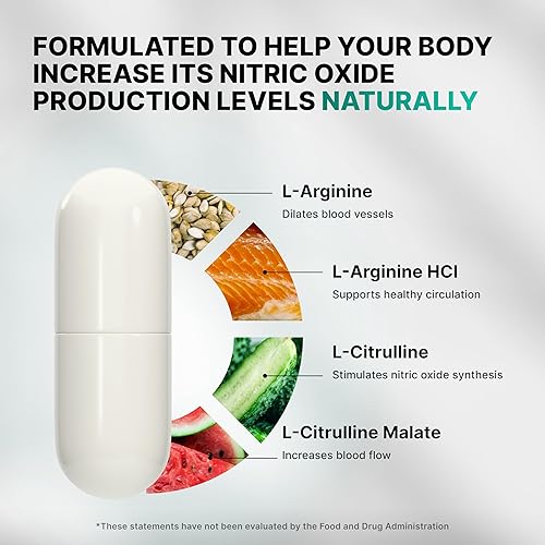 Miniatura 5 de Suplemento de óxido nítrico Natures Pure Blend - L-Arginina - Soporte de presión arterial - 1500 MG - Óxido nítrico - Potenciador de óxido nítrico -