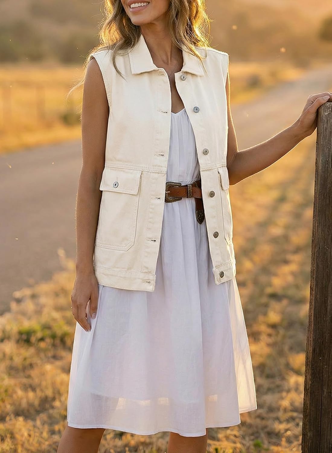 Dokotoo Women's Casual Denim Vest Sleeveless Jacket Vest with Pockets