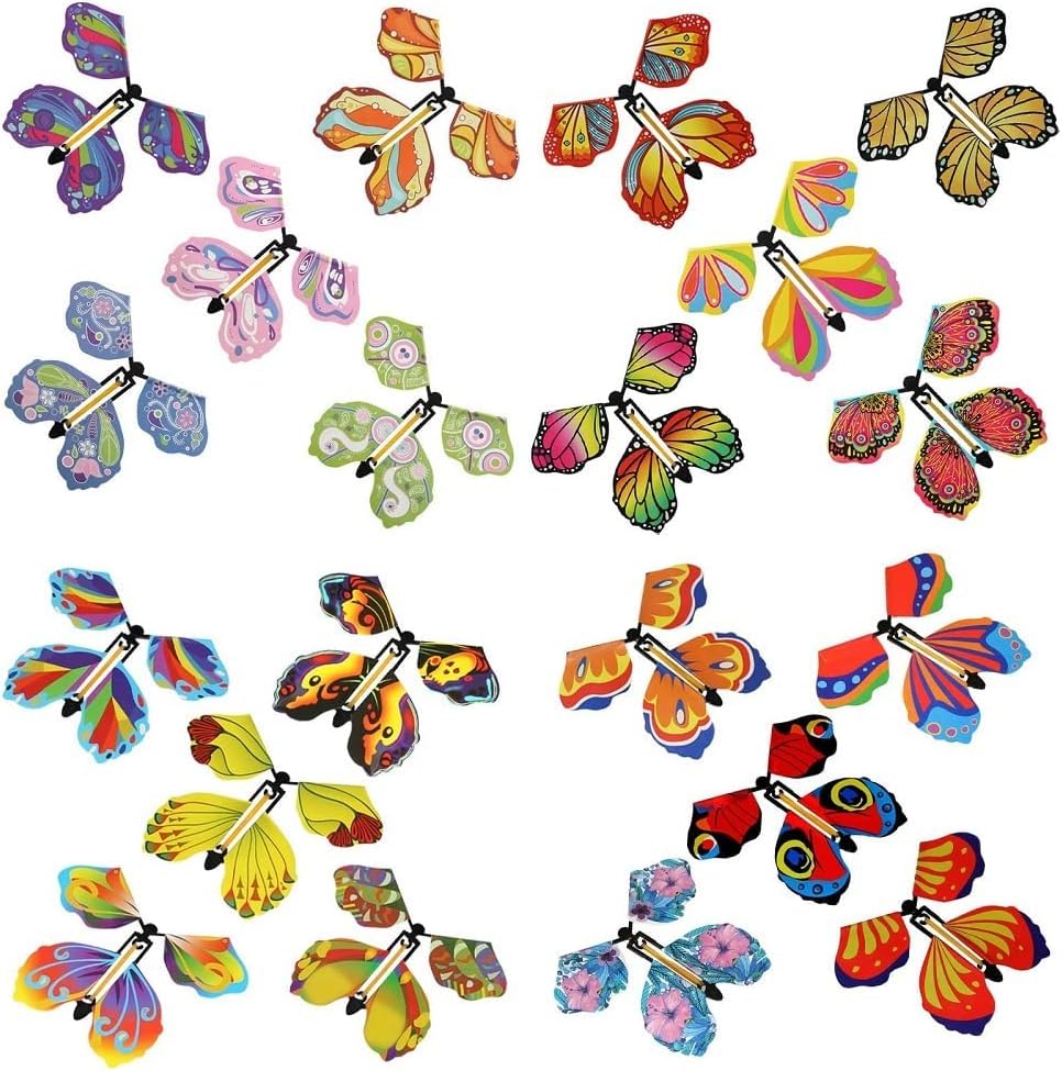 20 Pieces Magic Flying Butterfly Card, Clockwork Butterfly Card, Rubber Band Powered Butterfly Magic Fairy Flying Toy for Birthday Gifts, Performance Props, Children Surprise Gifts