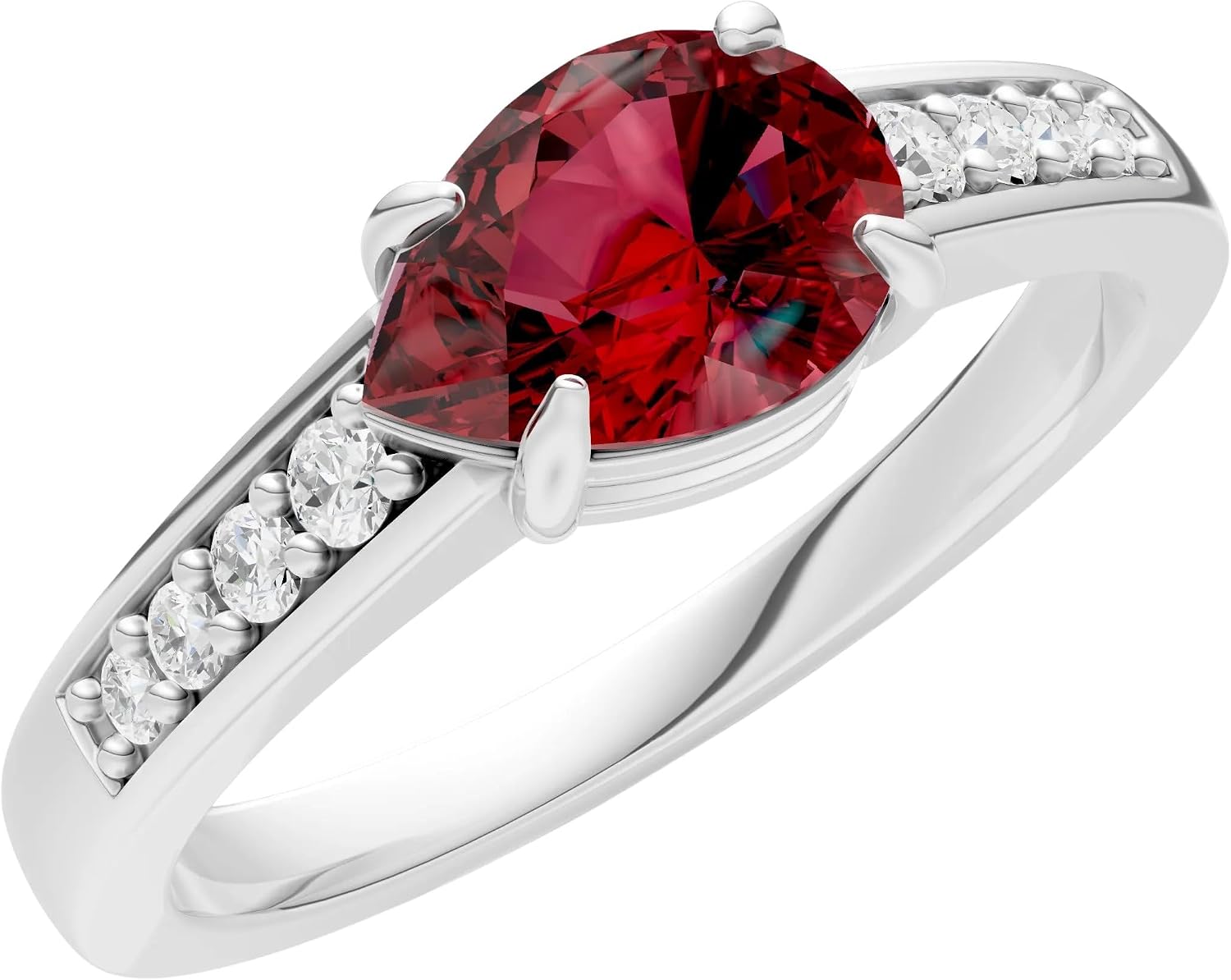 PEORA Pear Shape Cut Garnet Solitaire Band Available in Solid 10K, 14K or 18K Ring – White, Yellow or Rose Gold