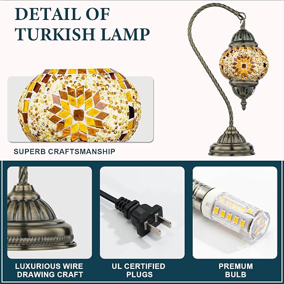 Marrakech Turkish Mosaic Lamp Stained Glass Table Lamp with Tiffany Style